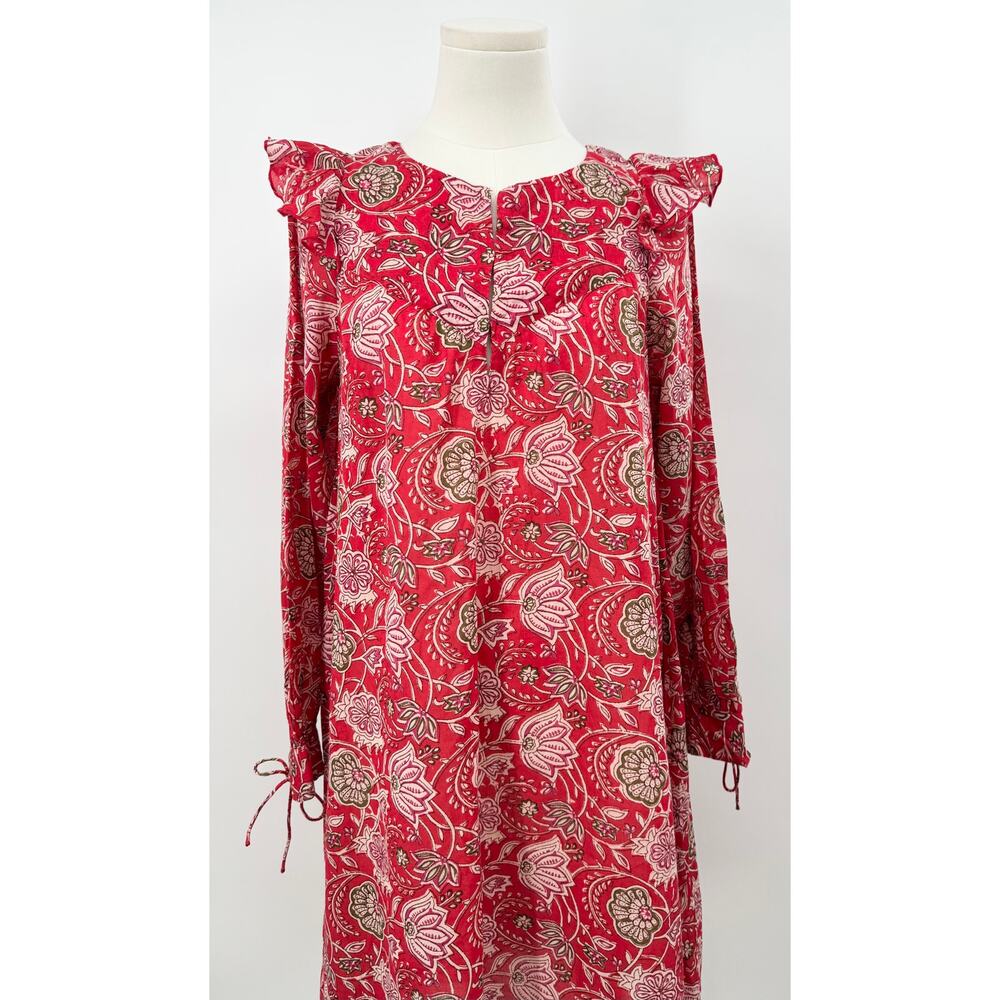 Antik Batik Jody Dress Red Block Print Caftan Cotton Lightweight Beach XS NWT